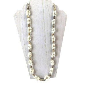 Vintage 80s Conch Seashell Lei Necklace Boho Coastal Nautical Jewelry 36-Inches